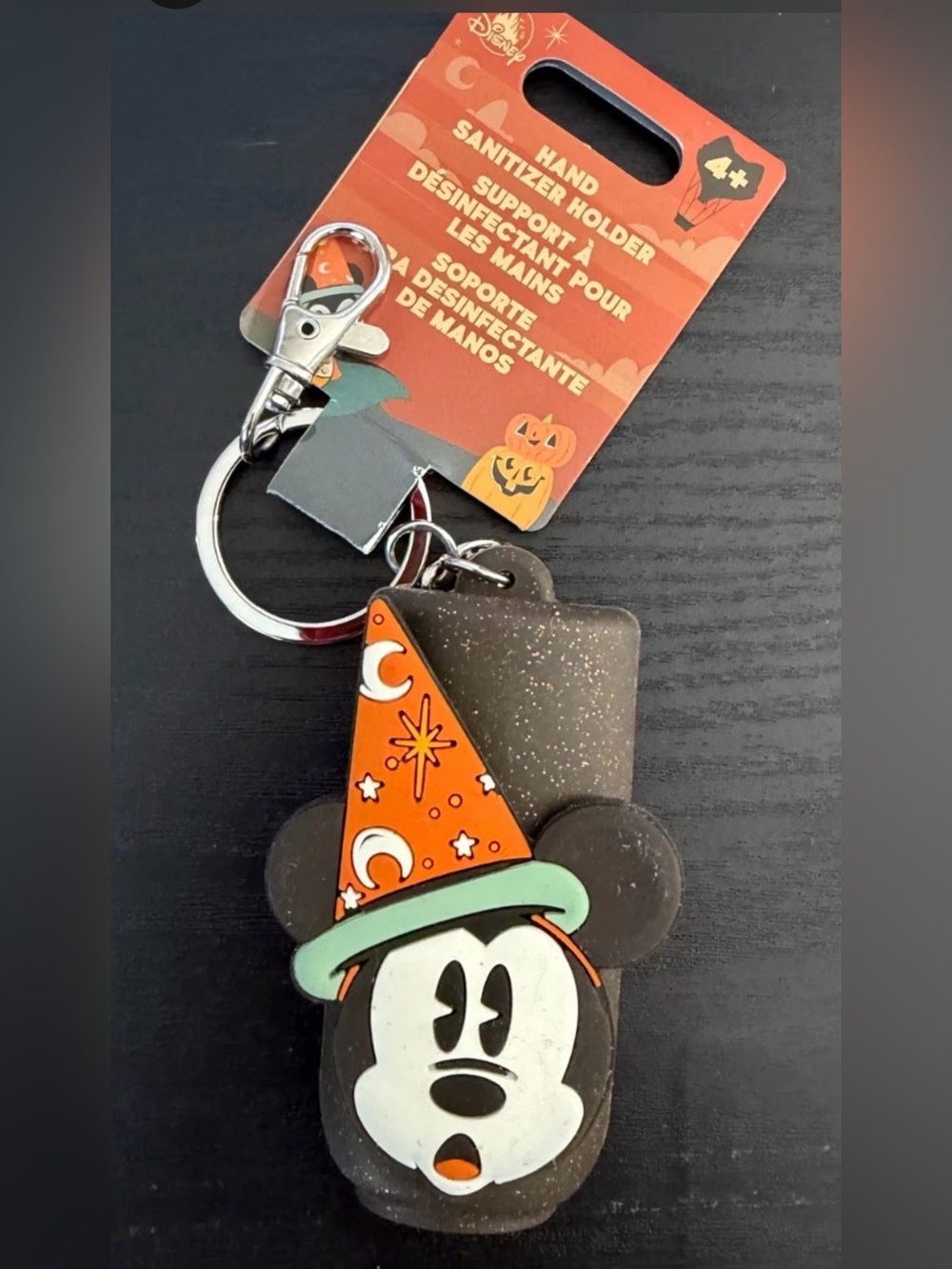 Disney Halloween Mickey Mouse Orange & Black Hand Sanitizer Holder Keychain